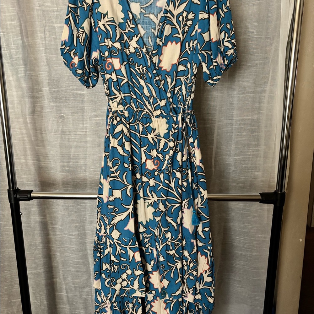Knox Rose Teal Blue Floral Wrap Midi Dress